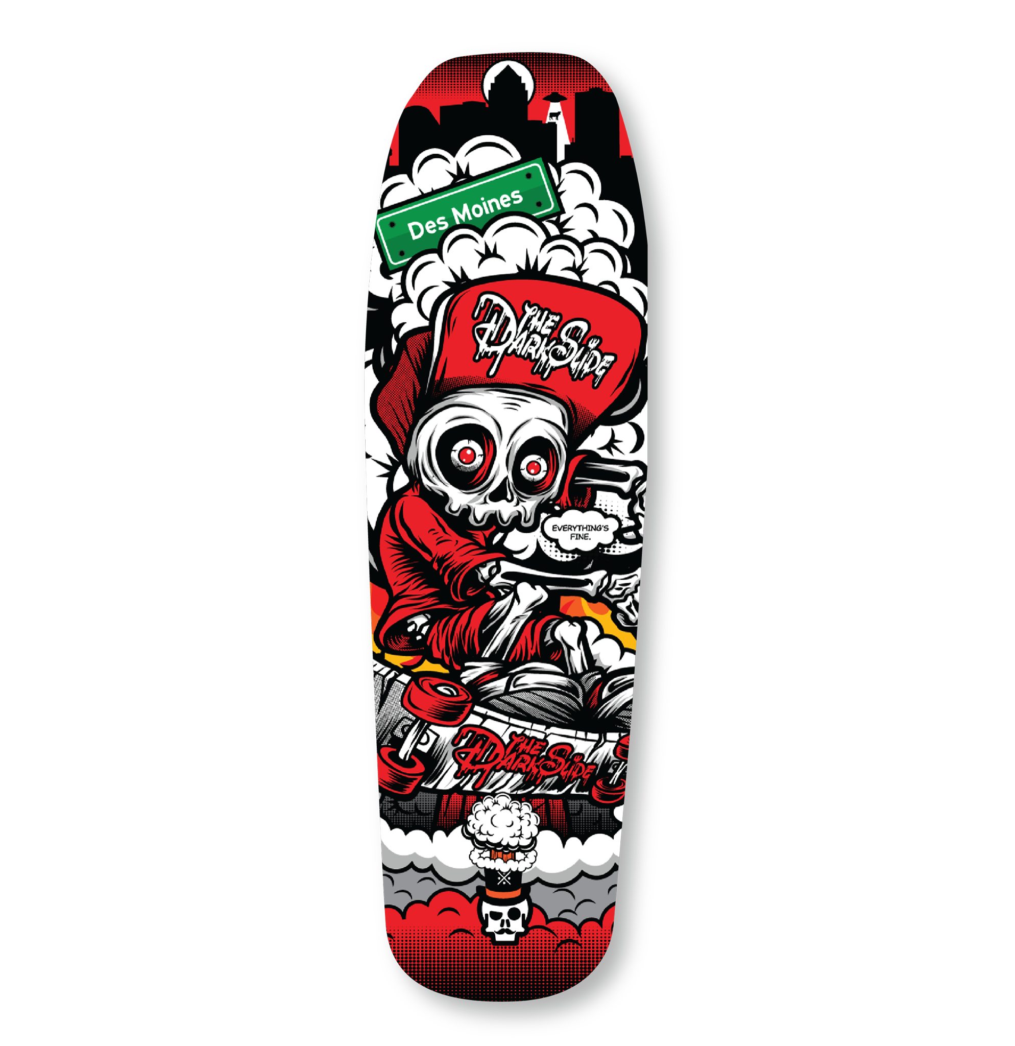 *Pre-Order* The Dark Slide x Skullduggery "Everything's Fine" Shaped 9" Skateboard Deck