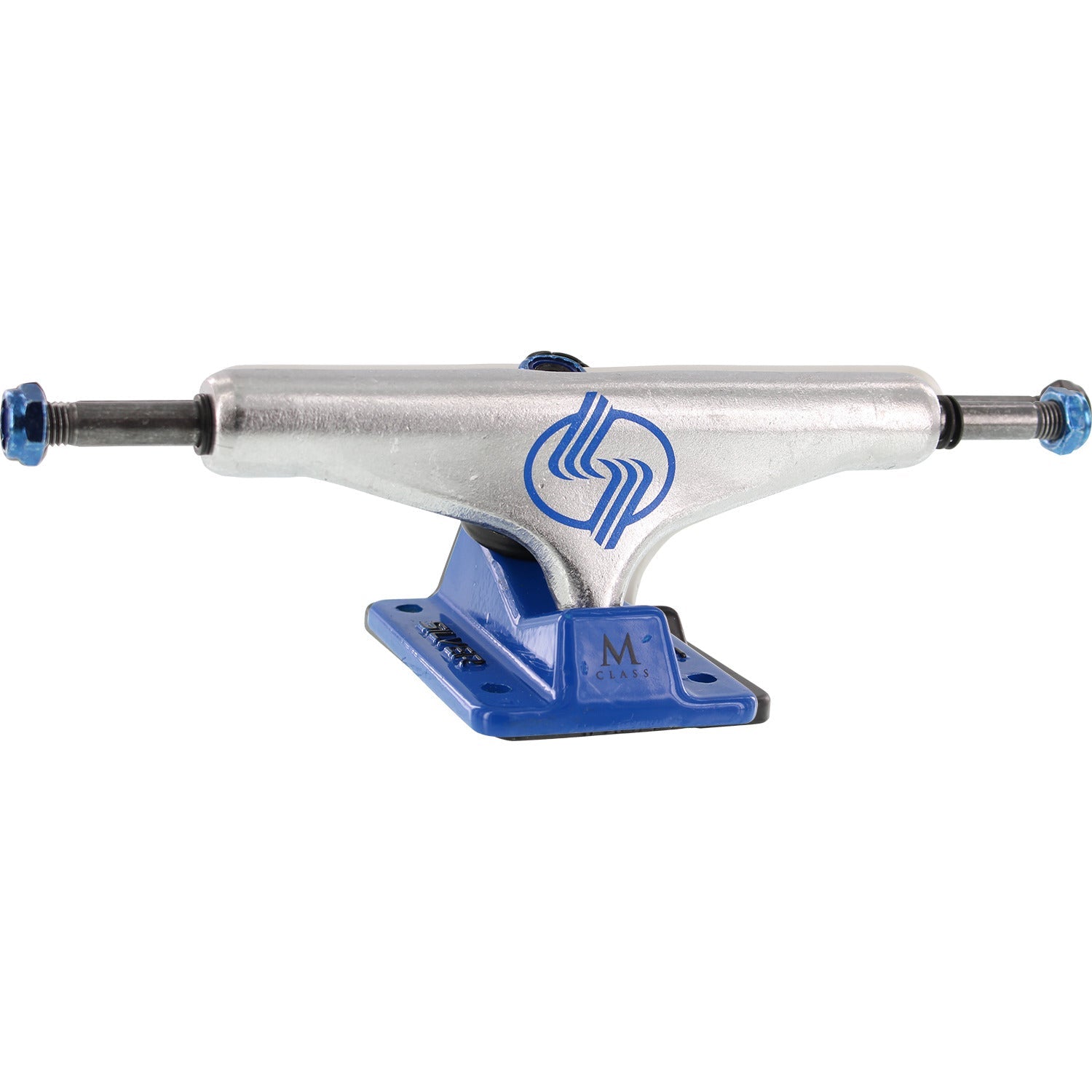 Silver M-Class Hollow Skateboard Trucks 8.0″ - Polished/Blue (Set of 2)