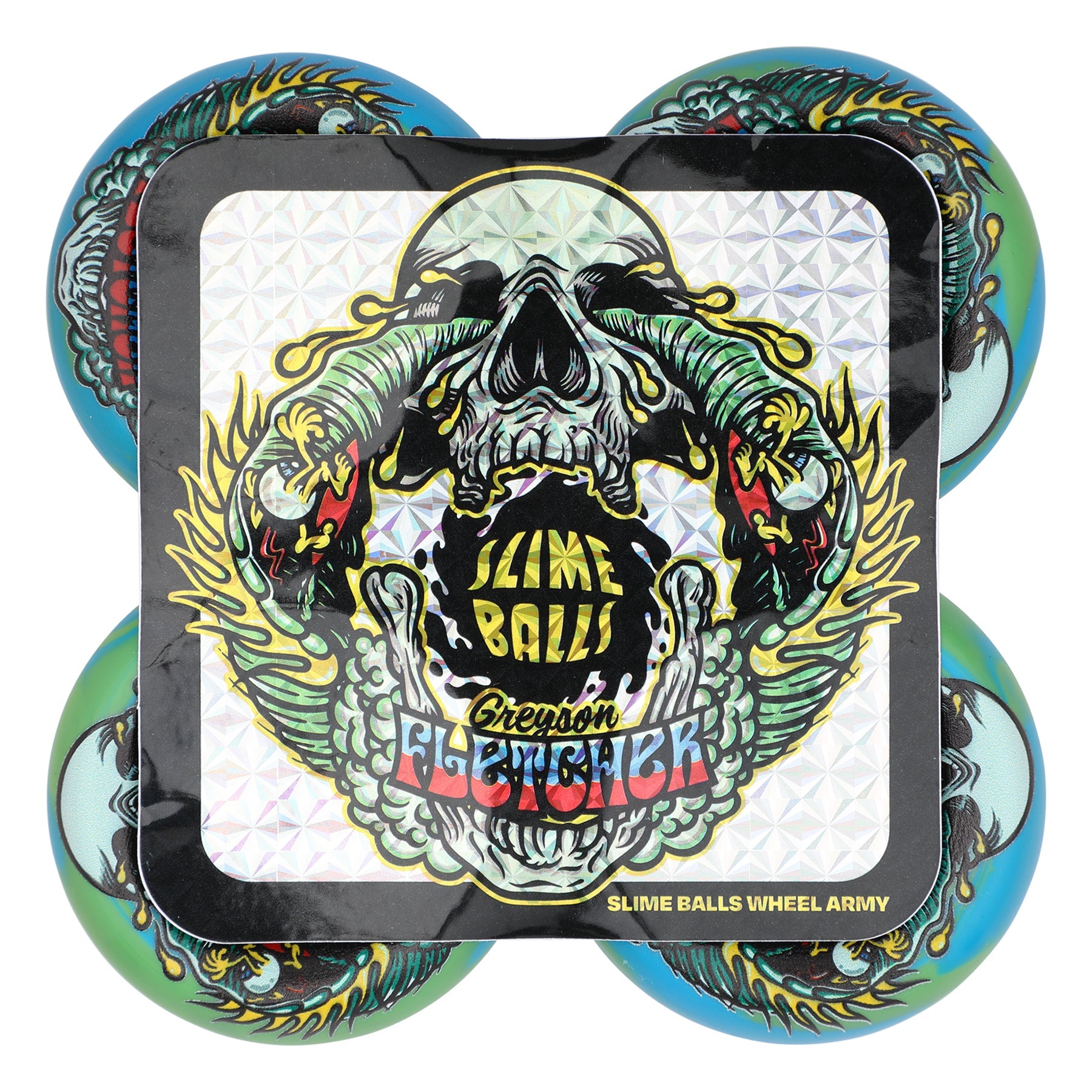 Slime Balls Greyson Fletcher 56mm 99a Vomit Mini Green Blue Swirl Skateboard Wheels