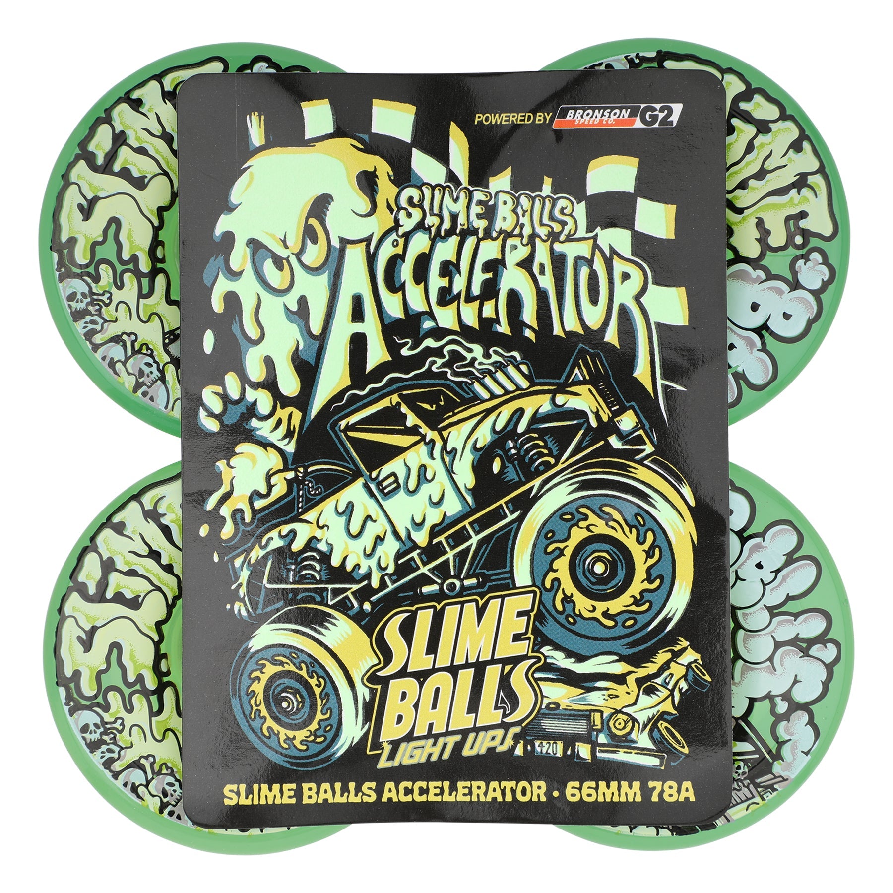 Slime Balls Accelerator Slime Light Ups OG Slime Transparent Green 66mm 78a Skateboard Wheels