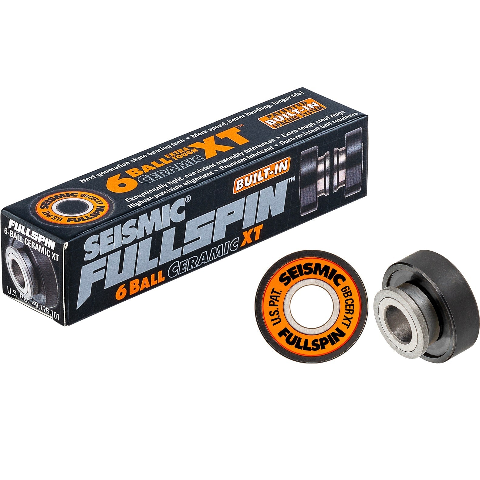 Seismic Fullspin 6-Ball Ceramic XT Built-In Bearings 8mm - Orange (Set of 8)