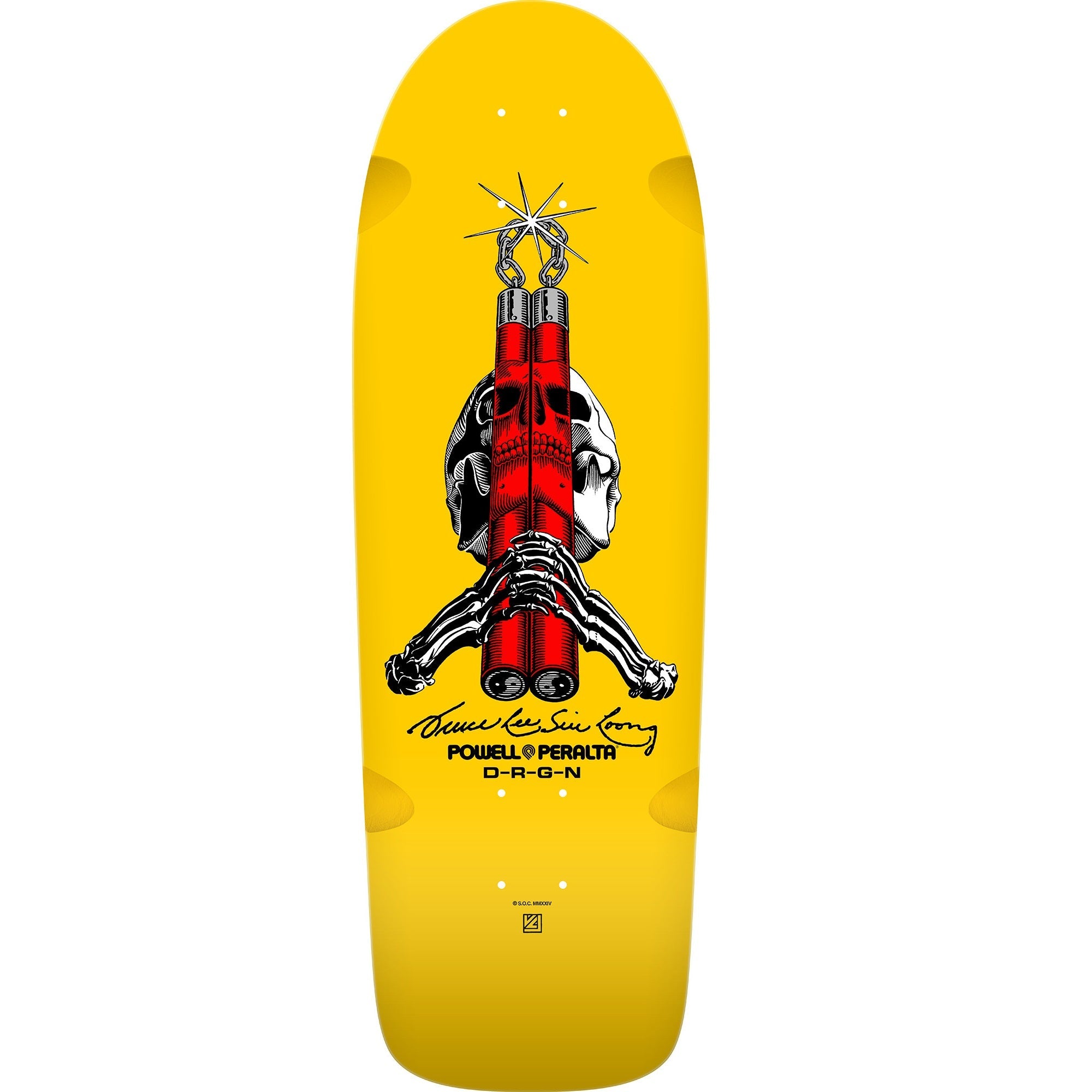 Powell Peralta Skull & Nunchucks Bruce Lee Skateboard Deck - 10″ Yellow