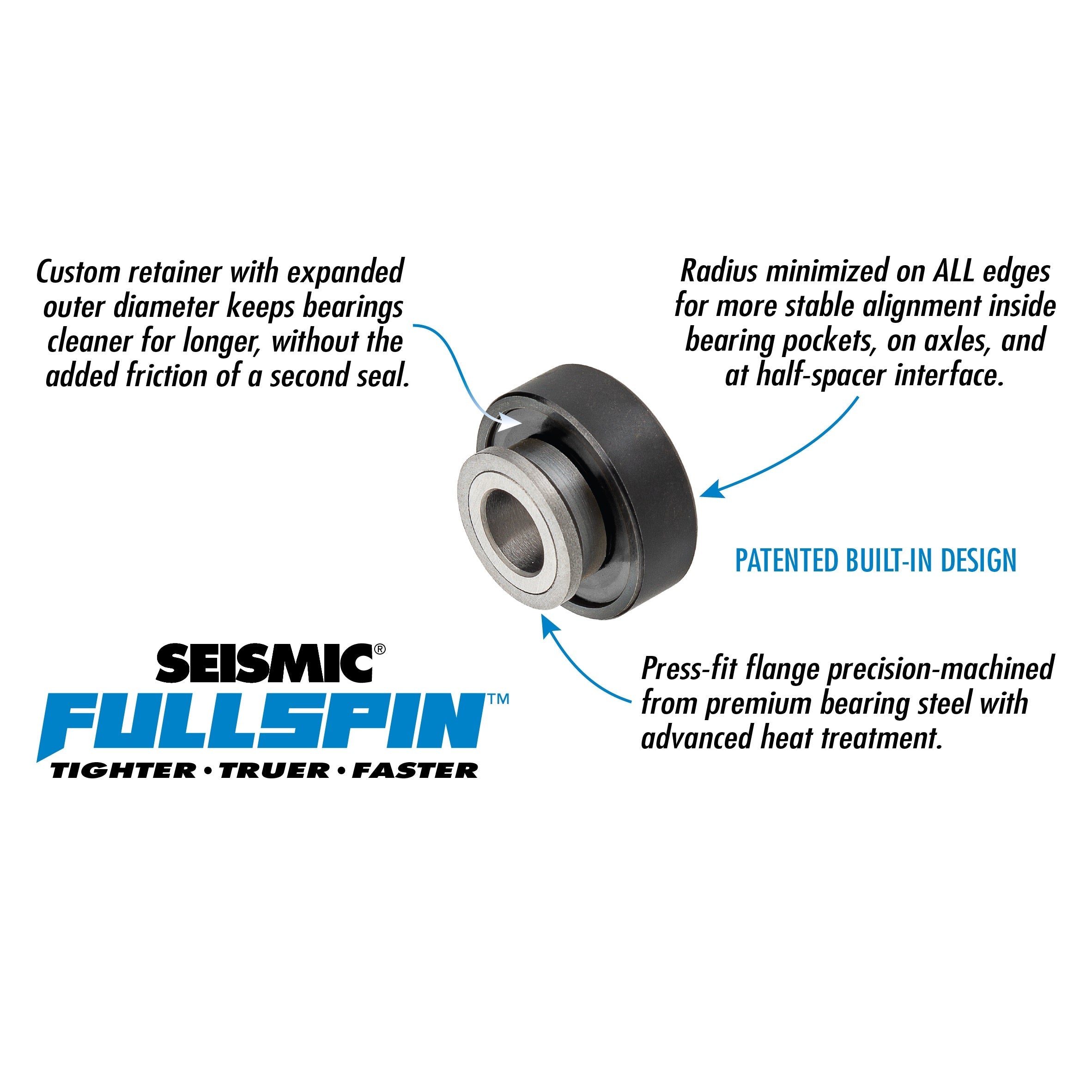 Seismic Fullspin 6-Ball Ceramic XT Built-In Bearings 8mm - Orange (Set of 8)