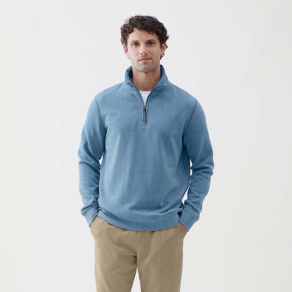 Bobby Brushback Fleece Zip Mock - Blue Heather