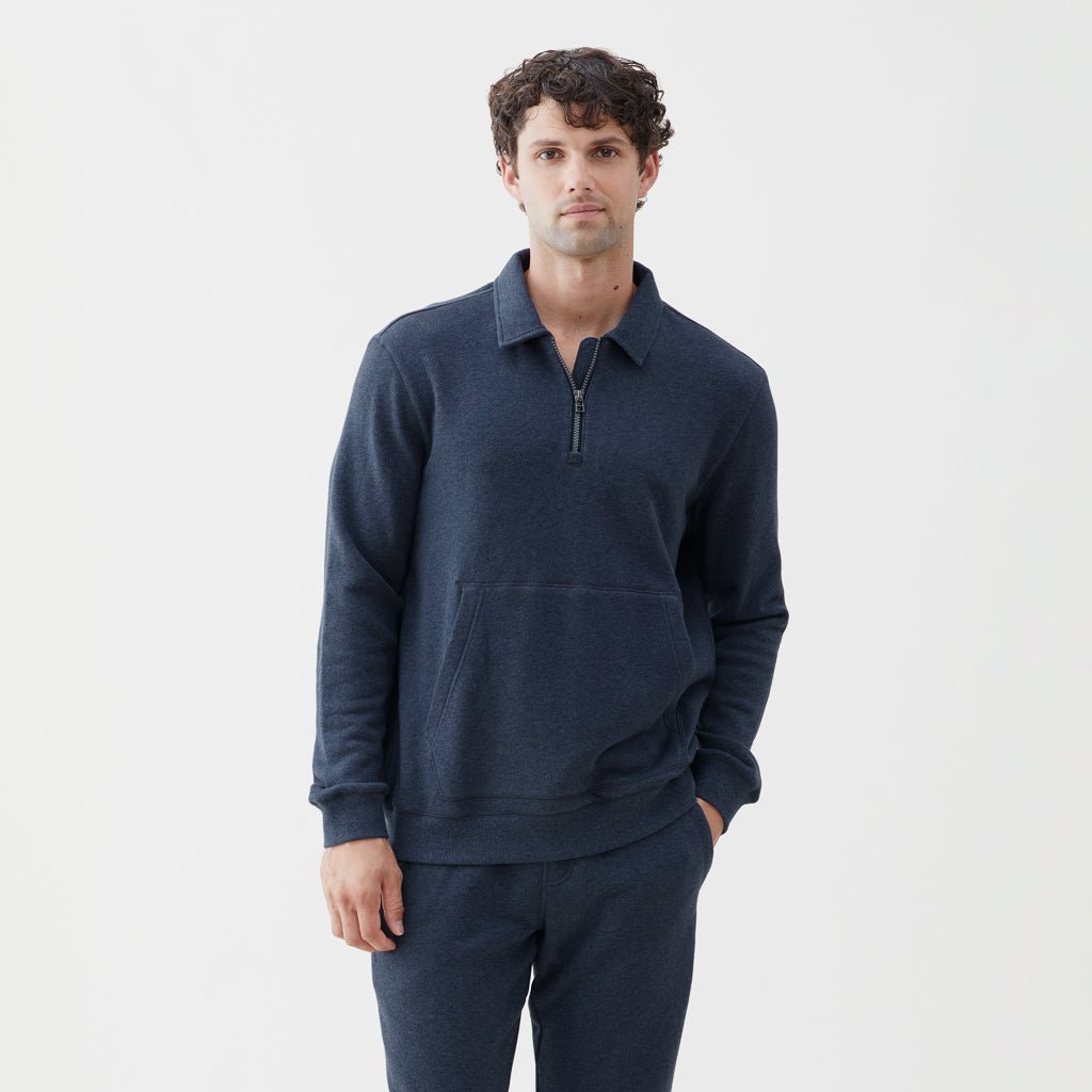 Bobby Loopback Terry Zip Mock - Navy Heather