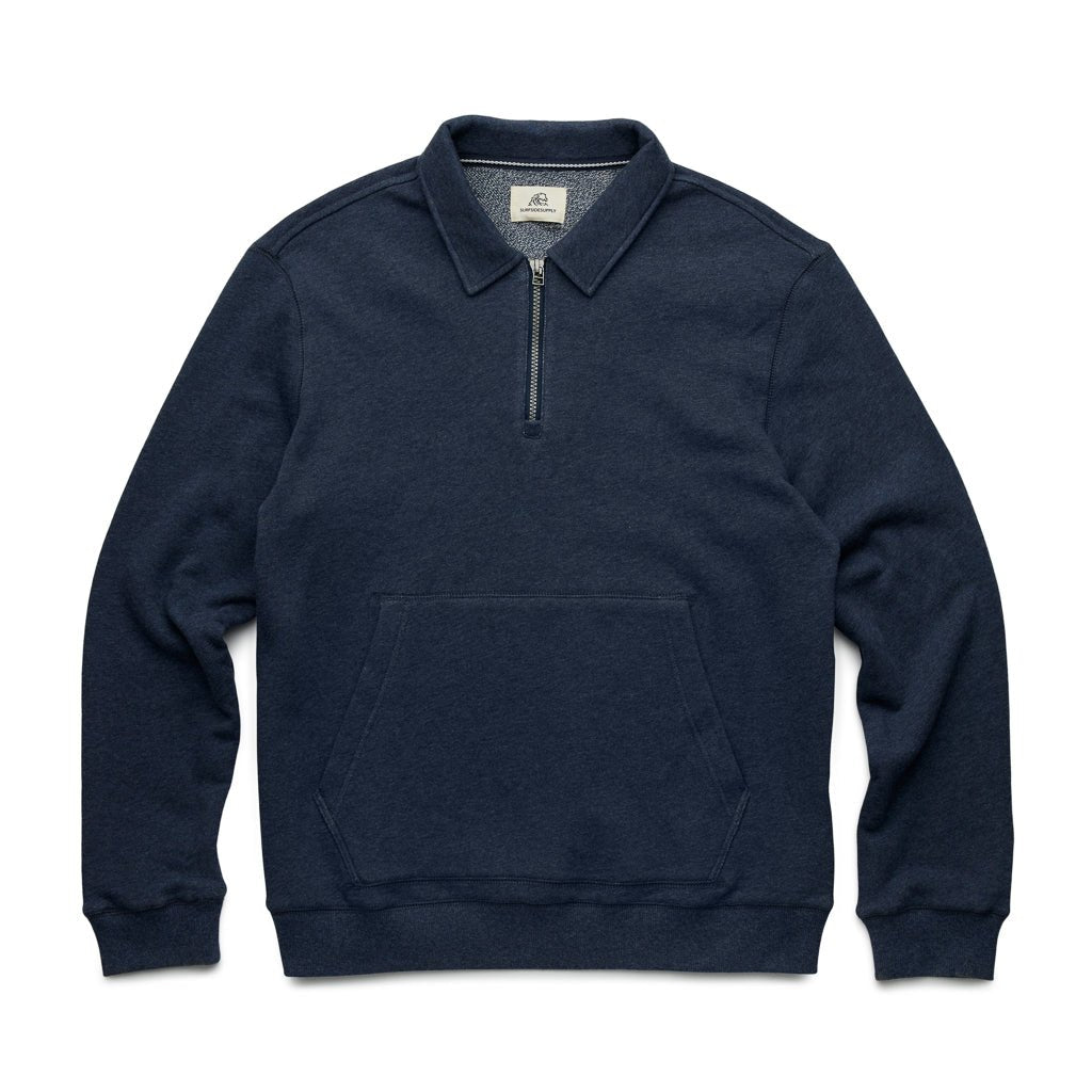 Bobby Loopback Terry Zip Mock - Navy Heather
