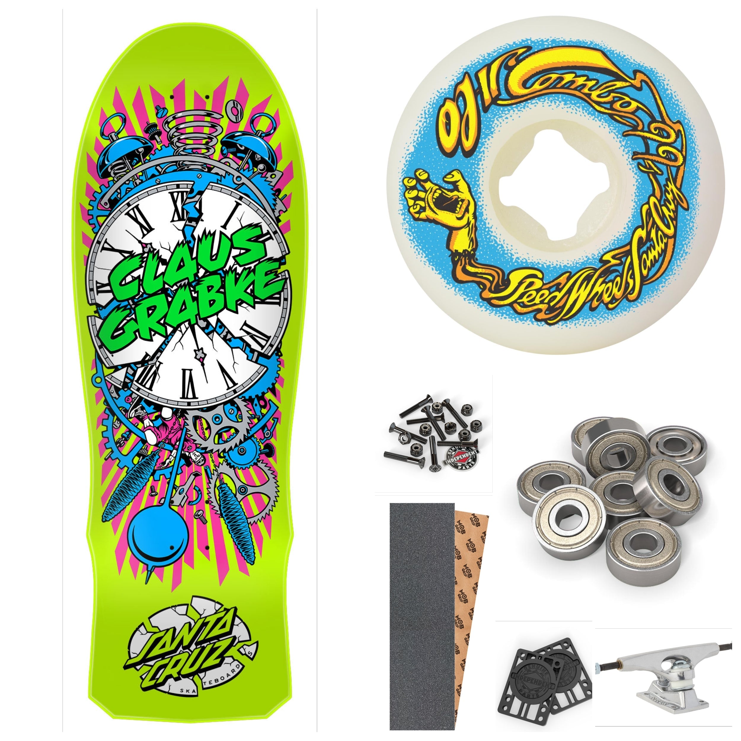 SANTA CRUZ CLAUS GRABKE EXPLODING CLOCK YELLOW 10.04" COMPLETE SKATEBOARD DECK