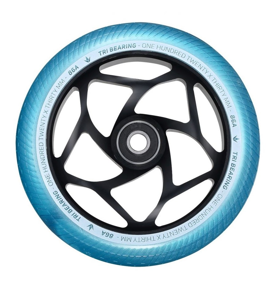 Envy Tri Bearing Scooter Wheels 120mm x 30mm - Black/Teal (Pair)