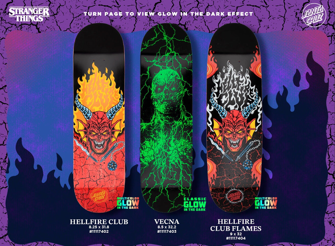 SANTA CRUZ x STRANGER THINGS HELLFIRE CLUB FLAMES 9" COMPLETE SKATEBOARD