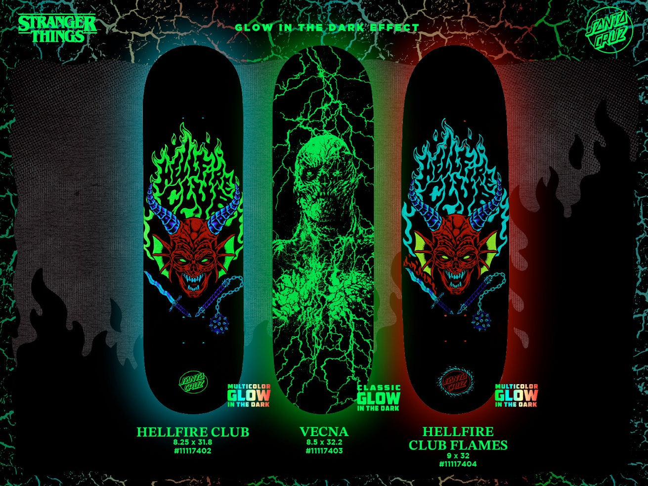 SANTA CRUZ x STRANGER THINGS HELLFIRE CLUB 8.25" SKATEBOARD DECK