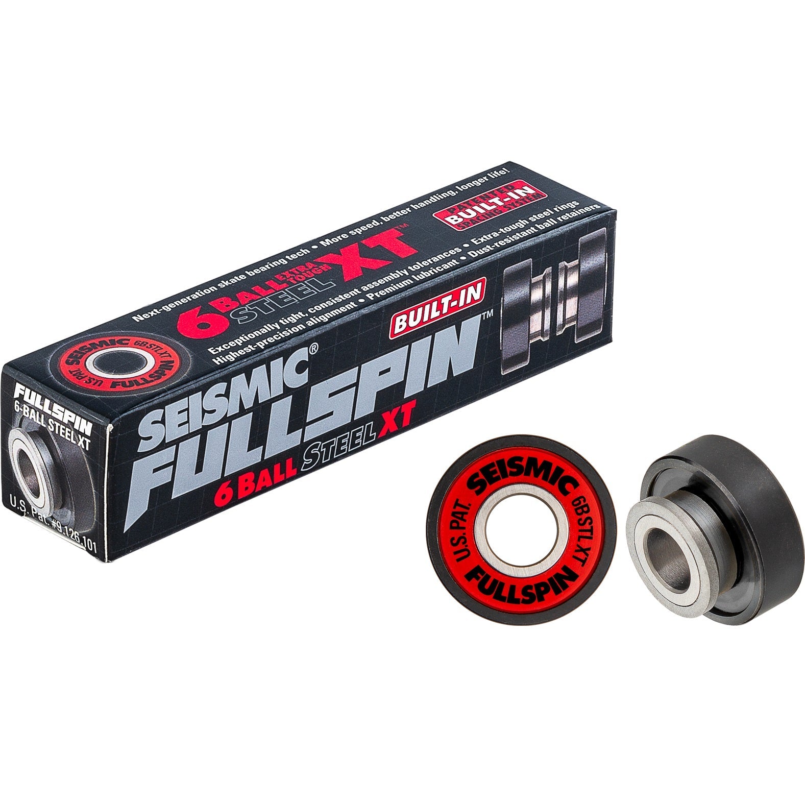 Seismic Fullspin 6-Ball Steel XT Built-In Bearings 8mm - Red (Set of 8)