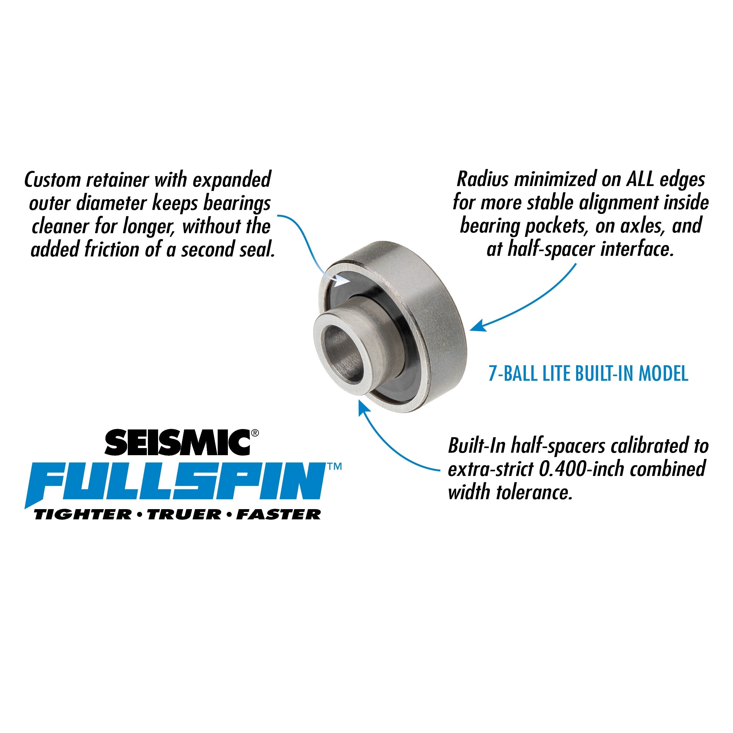 Seismic Fullspin 7-Ball LITE Built-In Bearings 8mm - Green (Set)