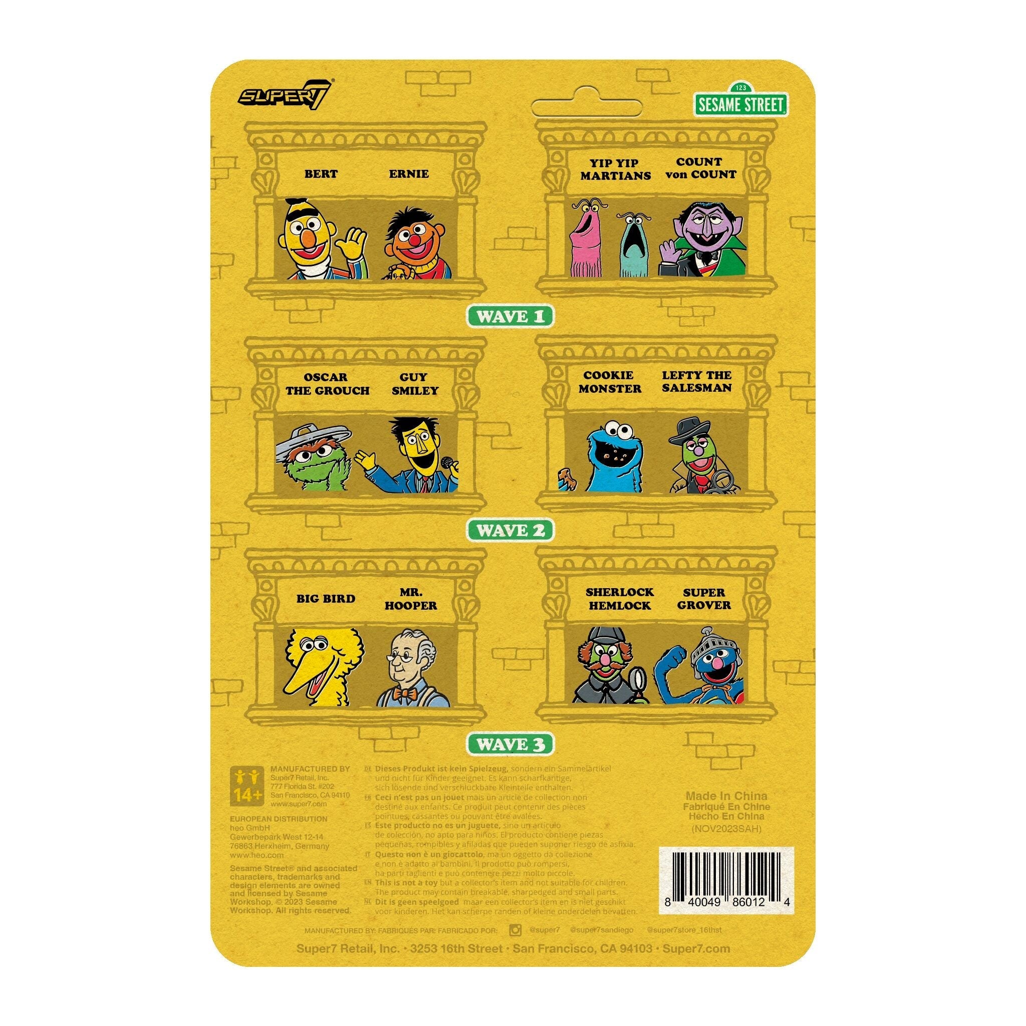 Super7 x SESAME STREET - SUPER GROVER, SHERLOCK HEMLOCK, MR. HOOPER, BIG BIRD ReAction Figures