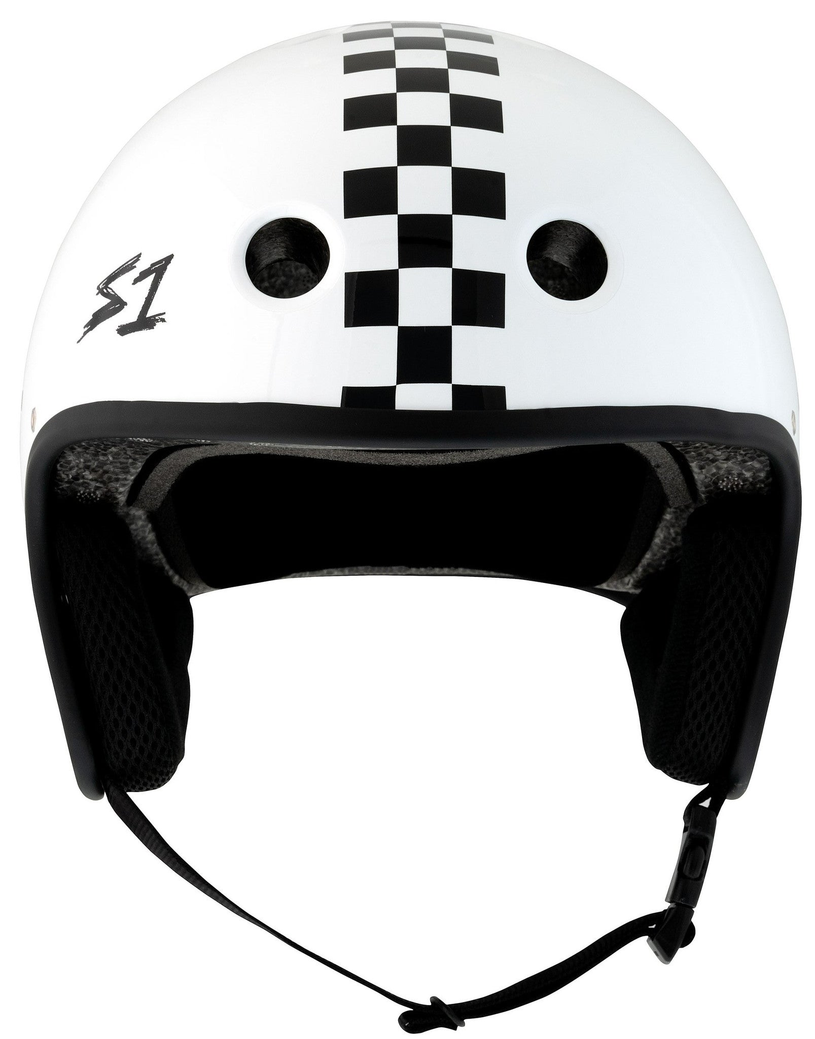 S1 Retro Lifer E-Helmet - White Gloss/Checkers